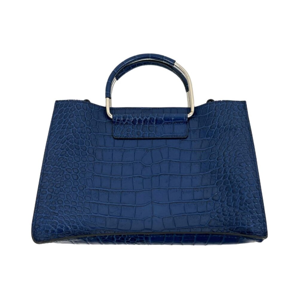 J. Peterman Blue Crocodile Print Top Handle Bag | Made in Italy